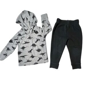 Garanimals Hooded Dinosaur Top + Cat & Jack Black Pullon‎ Pant sz 2T Toddler